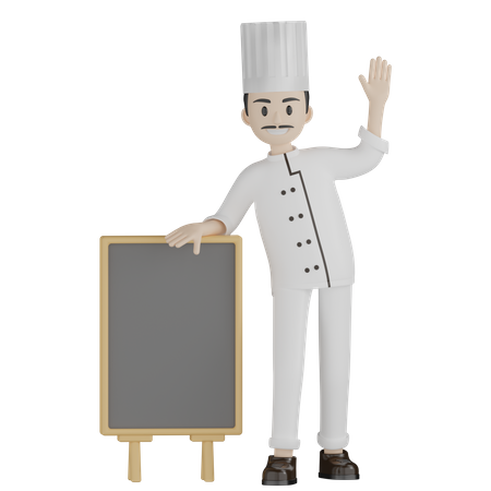 Professioneller Koch mit Restauranttafel  3D Illustration