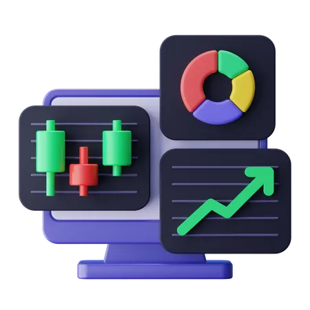 Área de trabalho profissional do trader  3D Icon