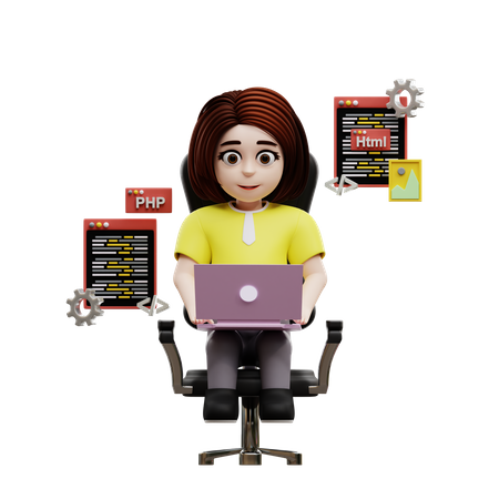 Programación de aprendizaje de niña estudiante  3D Icon