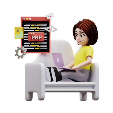 Programación de aprendizaje de niña estudiante  3D Icon