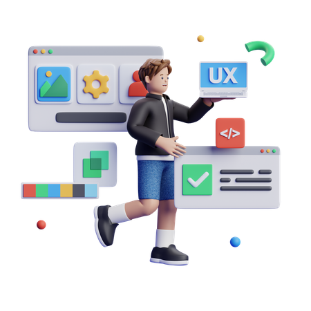 O programador está trabalhando em Web UX Design  3D Illustration