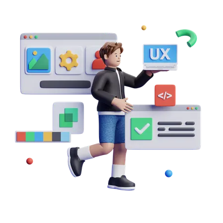 O programador está trabalhando em Web UX Design  3D Illustration