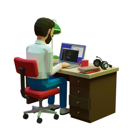 Programador independiente trabajando en la computadora  3D Illustration