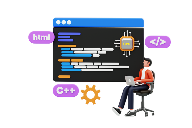 Programador profissional escrevendo código testando software  3D Icon