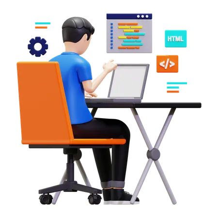 Programmer Busy On Laptop  3D Illustration