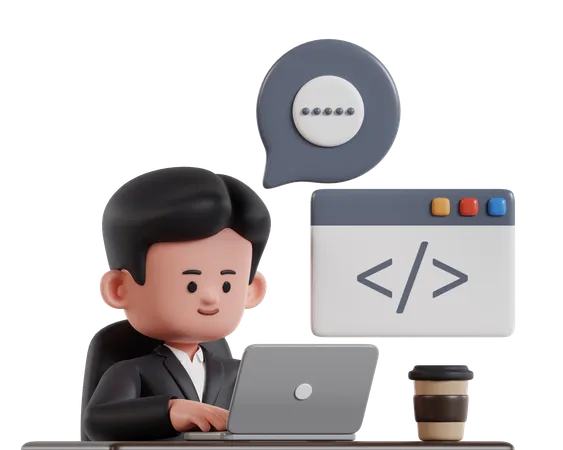 Programmer In Black Formal Wear Typing Programming Software Code Coding Concept 3 D Illustration On White Background 3D Illustration