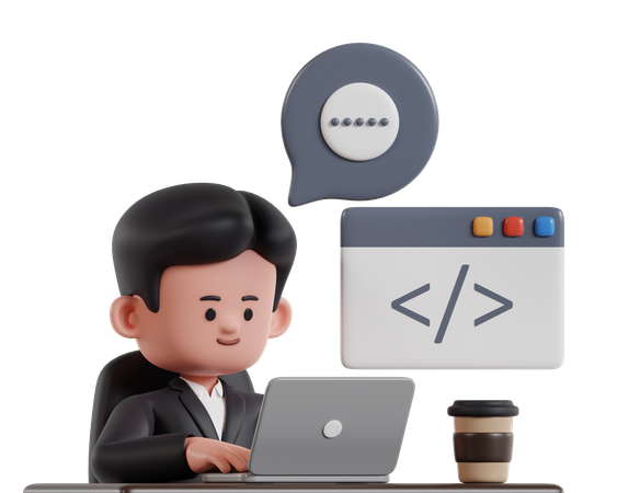 Programmer In Black Formal Wear Typing Programming Software Code  3D Icon