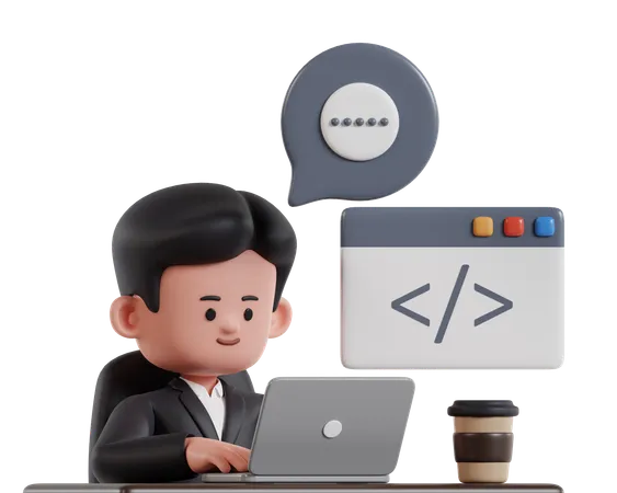 Programmer In Black Formal Wear Typing Programming Software Code  3D Illustration