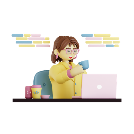 Programming woman chilling at work place  3D Icon