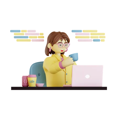 Programming woman chilling at work place  3D Illustration