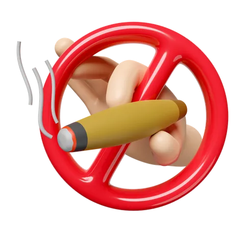 Mano 3 D Sosteniendo Cigarro Con Senal De Prohibicion Fumar Aislado Dia Mundial Sin Fumar Dejar De Fumar Concepto De Estilo De Vida Saludable 3D Icon