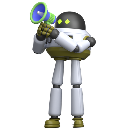 Promoción de robots con megáfono.  3D Icon
