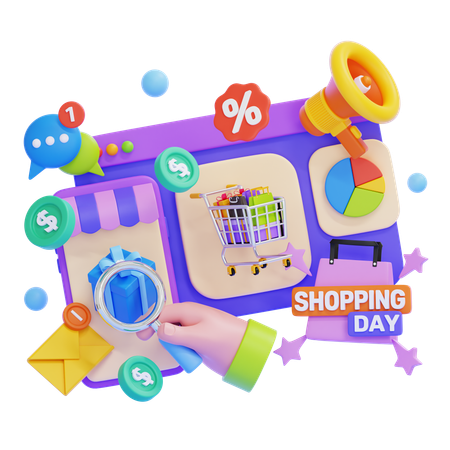 Promoción del día de compras  3D Illustration