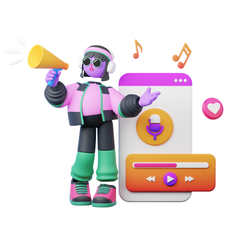 Promoting Podcast through Social Media  3D Illustration