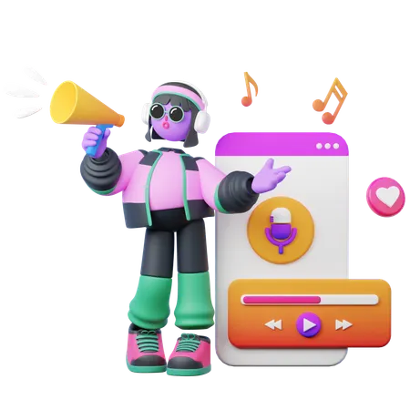 Promoting Podcast through Social Media  3D Illustration