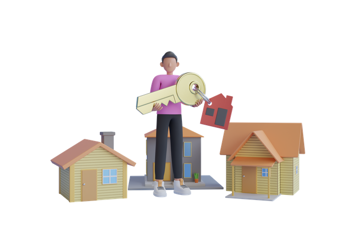 Property Owner holding key  3D Illustration