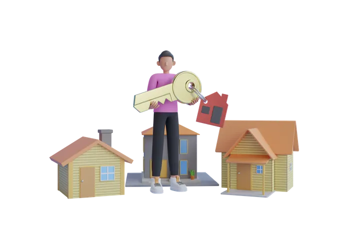 Property Owner holding key  3D Illustration