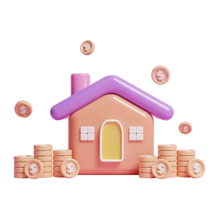 3 D House Icon With Dollar Coin Or Investing Money On Real State Business Concept Ui Icon 3D Icon