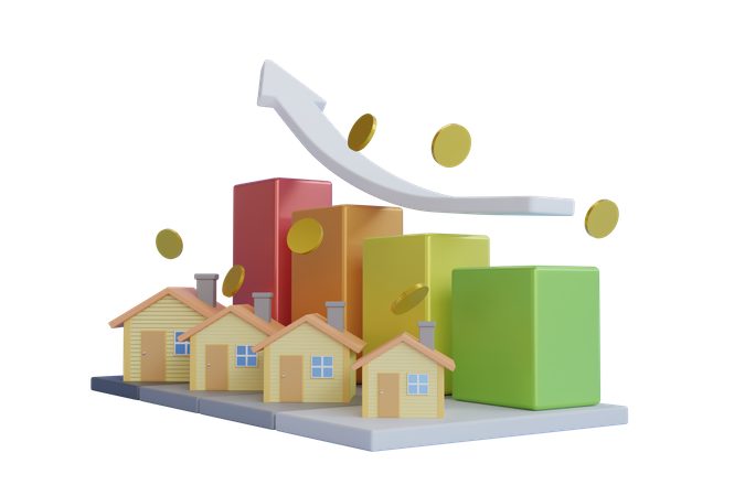 Property selling growing graph  3D Illustration