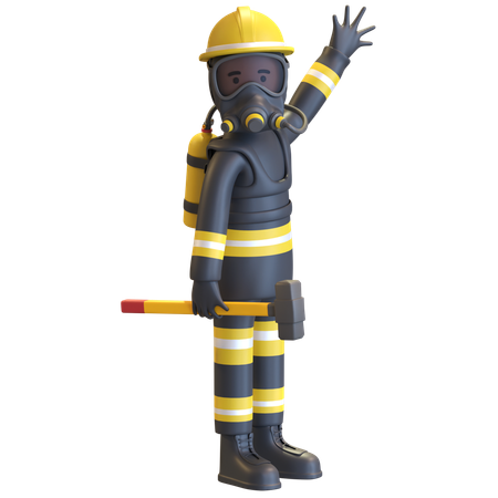 Protección completa del equipo de bombero sosteniendo un martillo  3D Icon