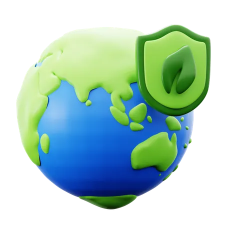 Earth Globe With Leaf Inside Shield For Plant Environment Protection Ecology Concept 3 D Icon Illustration Render Design 3D Icon