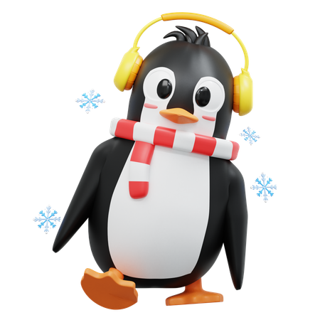 Pinguim fofo usando protetores de ouvido  3D Illustration