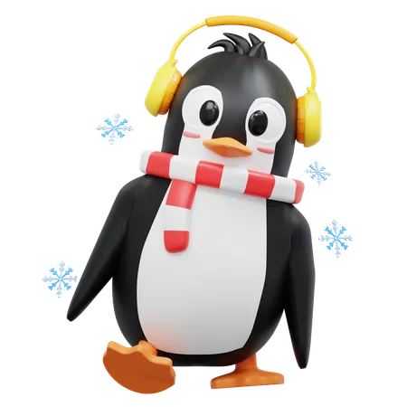 Pinguim fofo usando protetores de ouvido  3D Illustration