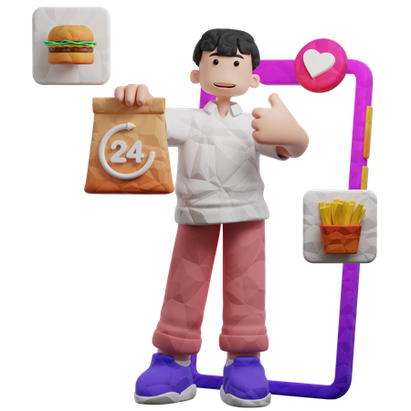 Provide 24 Hours Food Service  3D Illustration