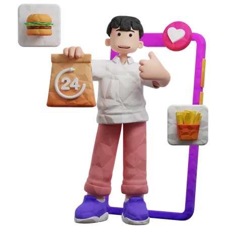 Provide 24 Hours Food Service  3D Illustration