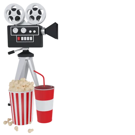 Proyector de cine y comida de cine  3D Illustration