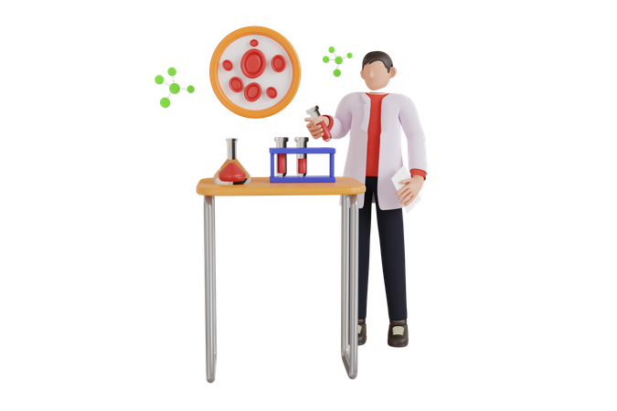 Prueba de investigación de sangre en laboratorio médico.  3D Icon
