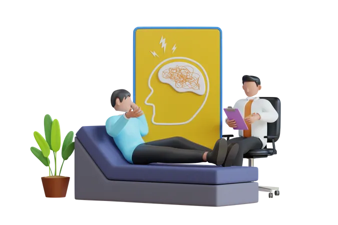 Psychologist Service 3 D Illustration Psychotherapy Practice Psychiatrist Consulting Patient Psychotherapist Talk And Help Patient With Mental Problems 3D Illustration