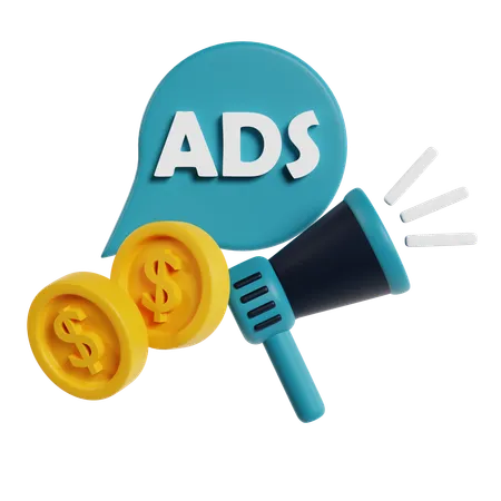 Publicidad con dinero y megáfono.  3D Icon