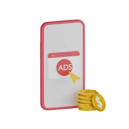 Publicités payantes sur smartphone  3D Icon