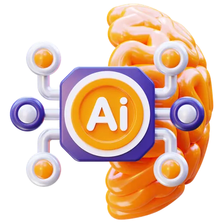 Puce ai avec cerveau  3D Icon