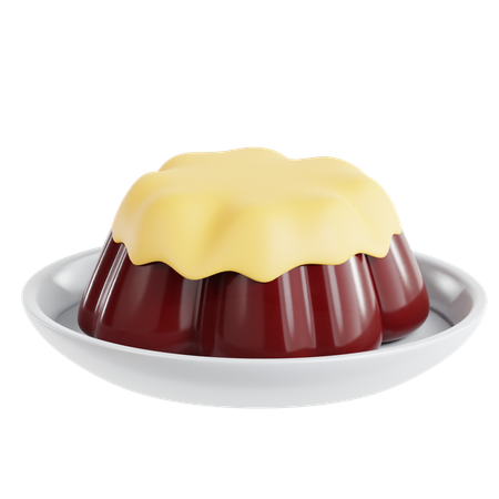 Pudding With Custard On Plate  3D Icon