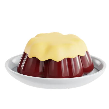 Pudding With Custard On Plate  3D Icon