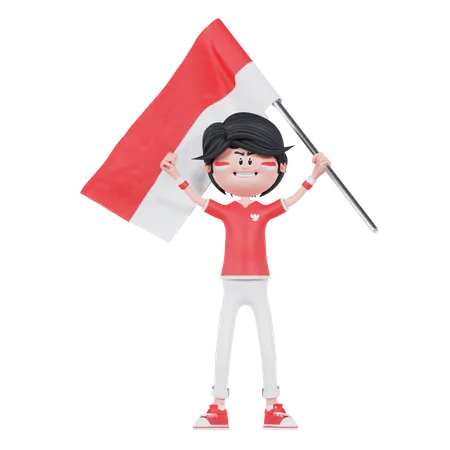 El pueblo indonesio trae una bandera  3D Illustration