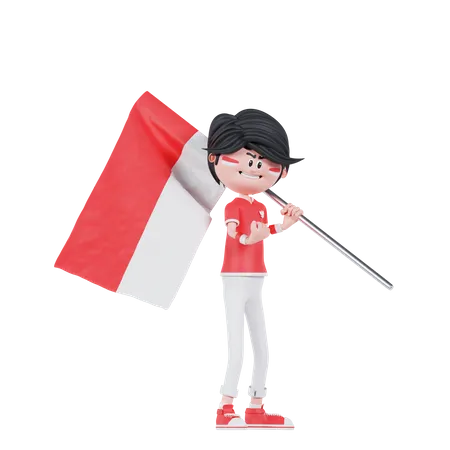 El pueblo indonesio trae una bandera  3D Illustration