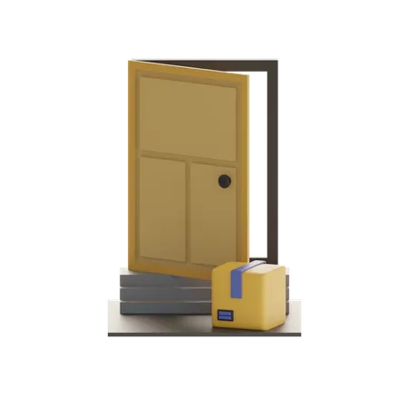 Puerta de casa con caja de paquete  3D Icon