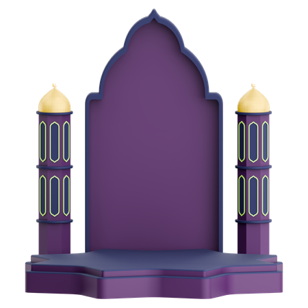Puerta de la mezquita con podio para la celebración del Ramadán  3D Icon