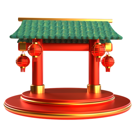 Puerta del templo chino con podio de linterna.  3D Icon