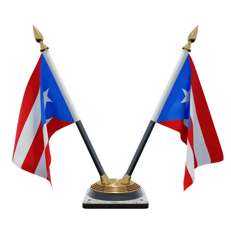 Puerto Rico Double Desk Flag Stand  3D Illustration