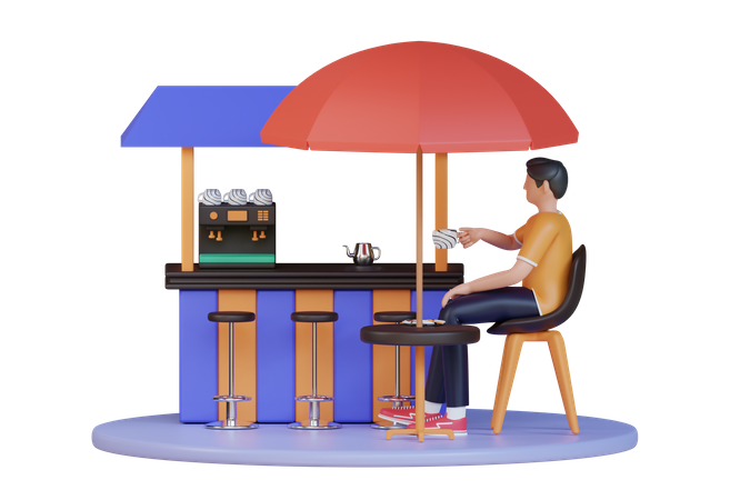 Puesto de café callejero  3D Illustration