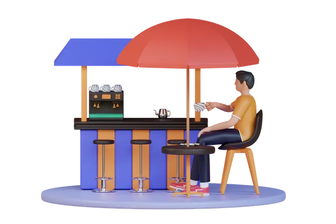 Puesto de café callejero  3D Illustration