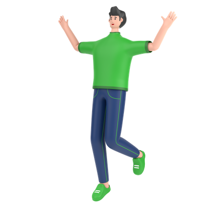 Menino pulando e comemora o sucesso  3D Illustration
