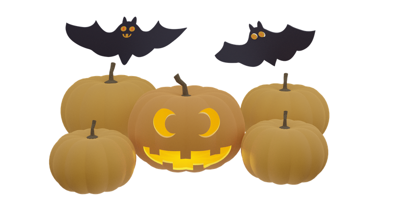 Pumpkin And Bat  3D Icon