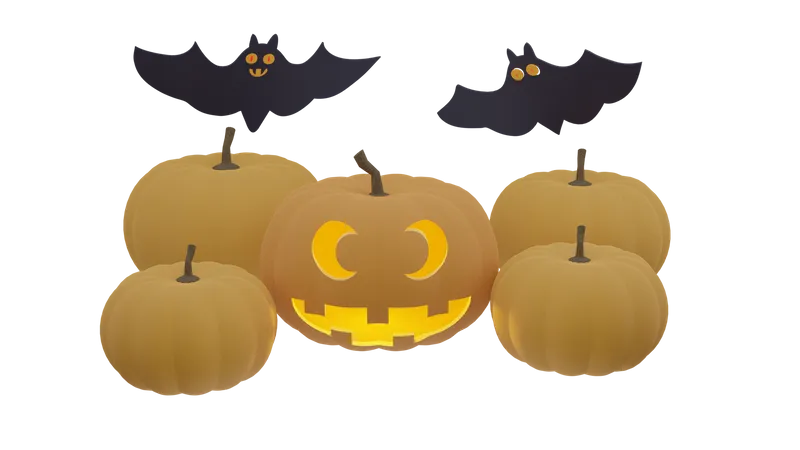 Pumpkin And Bat  3D Icon