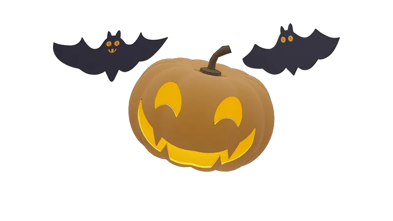 Pumpkin And Bat  3D Icon