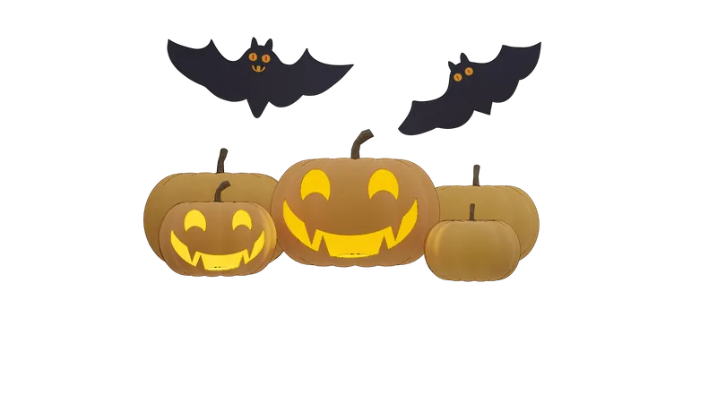 Pumpkin And Bat  3D Icon